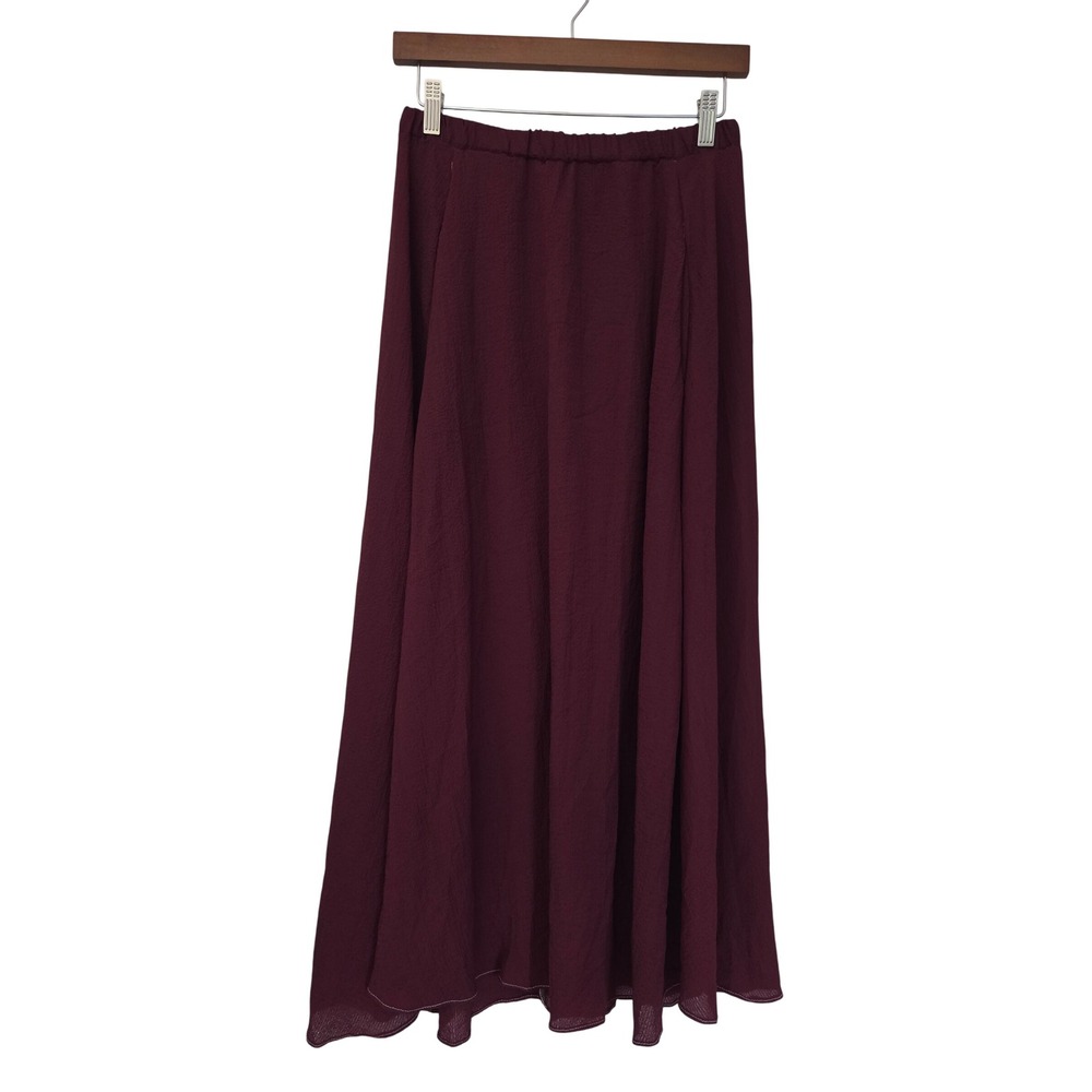 Max Studio Midi Skirt Textured Crepe Elastic Waist Women Small Burgundy